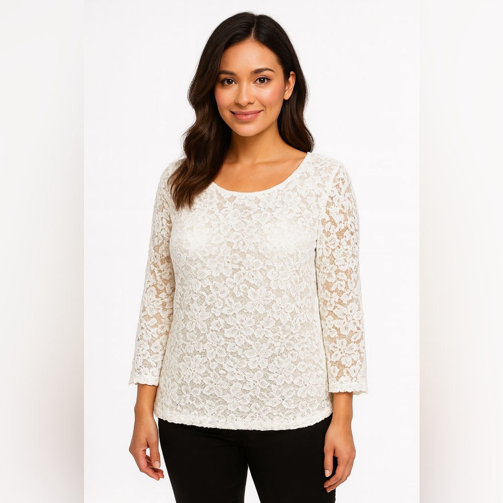 Long Sleeved White Sequin Dress Shirt-Cato